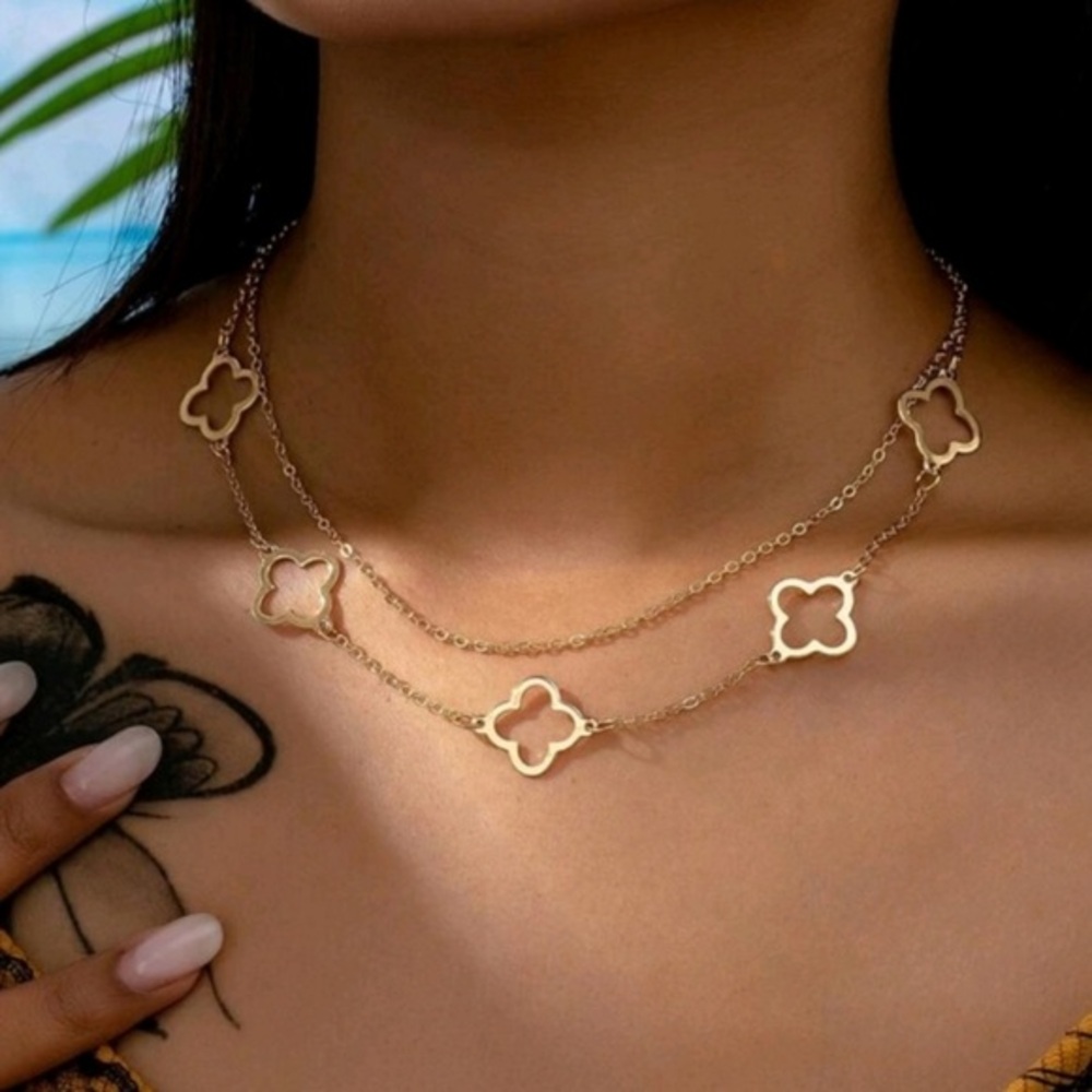 Anthropologie Dainty Layered Clover Pendant Necklace